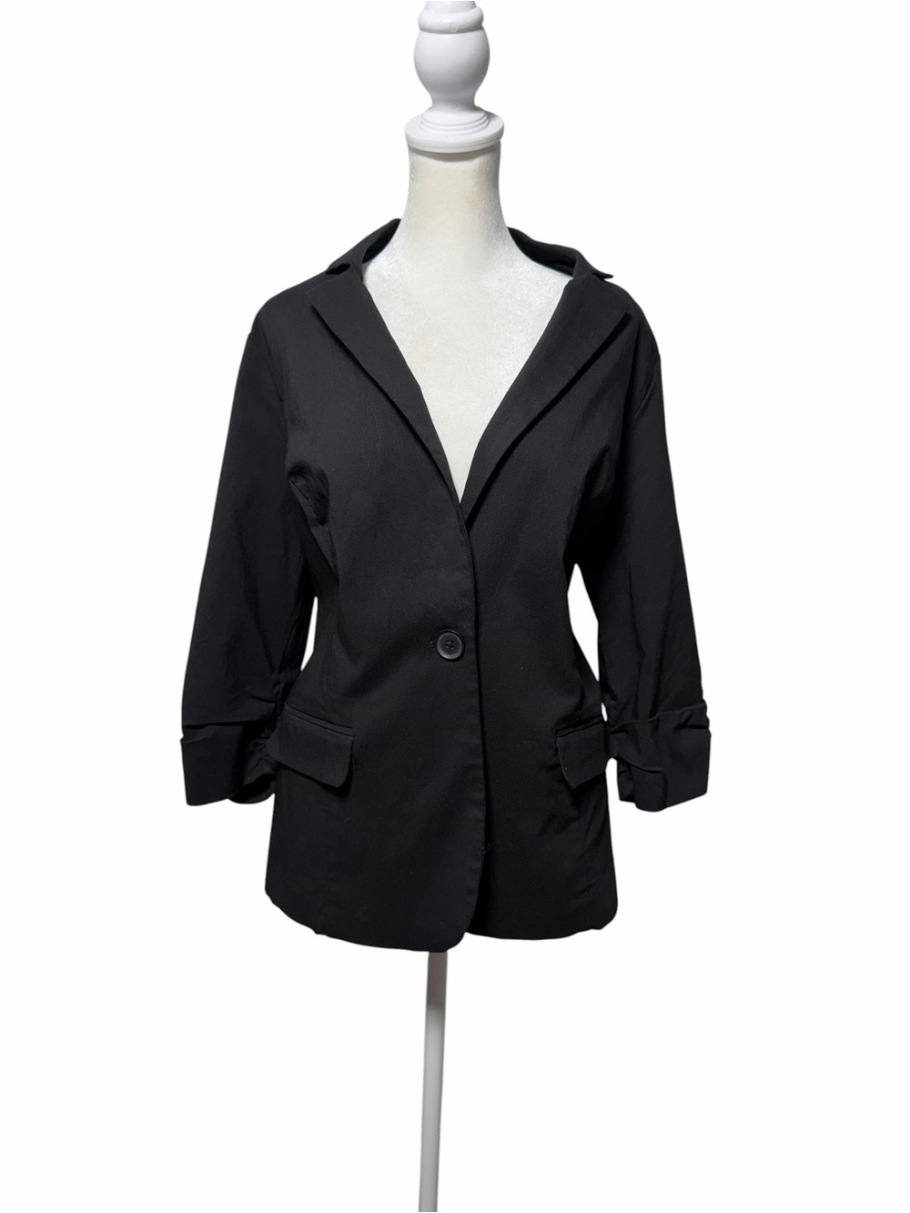 Studio by Torrid Black Ruched Sleeve Blazer Notch Collar Peplum Size 1X